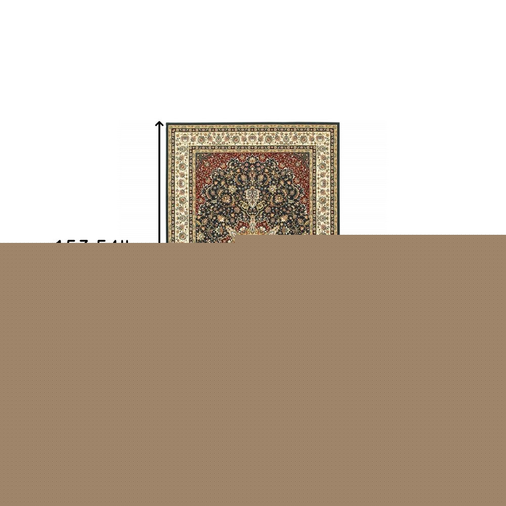 10' X 13' Navy And Ivory Oriental Power Loom Stain Resistant Area Rug