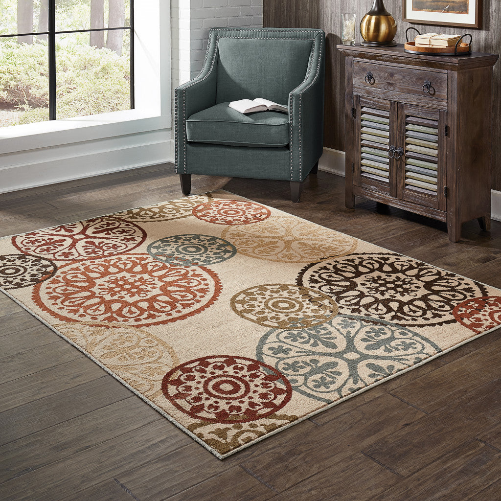 3' X 5' Beige Geometric Power Loom Stain Resistant Area Rug