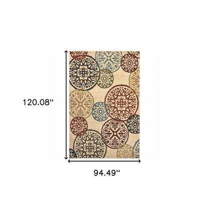 8' X 10' Beige Geometric Power Loom Stain Resistant Area Rug