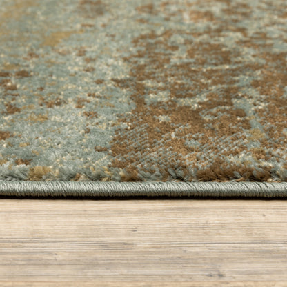 3' X 5' Teal Blue Brown Green And Beige Abstract Power Loom Stain Resistant Area Rug