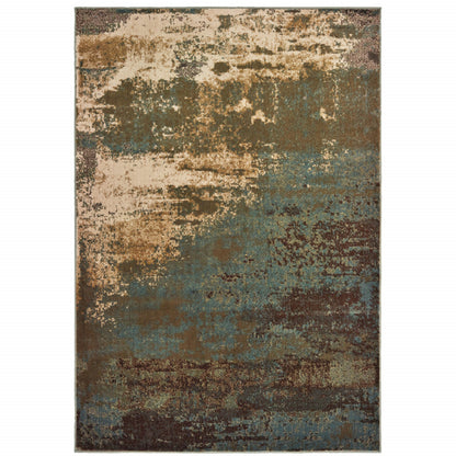 5' X 7' Teal Blue Brown Green And Beige Abstract Power Loom Stain Resistant Area Rug