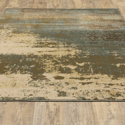 5' X 7' Teal Blue Brown Green And Beige Abstract Power Loom Stain Resistant Area Rug
