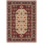 2' X 3' Red Ivory Blue And Orange Oriental Power Loom Stain Resistant Area Rug With Fringe