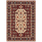 2' X 3' Red Ivory Blue And Orange Oriental Power Loom Stain Resistant Area Rug With Fringe