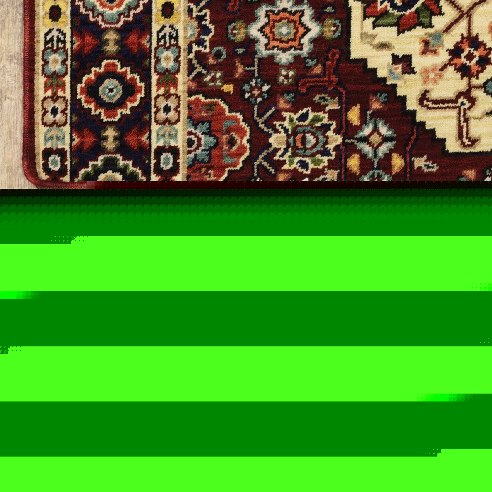 2' X 3' Red Ivory Blue And Orange Oriental Power Loom Stain Resistant Area Rug With Fringe