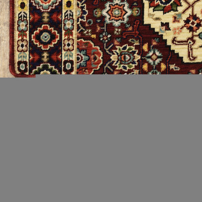 2' X 3' Red Ivory Blue And Orange Oriental Power Loom Stain Resistant Area Rug With Fringe