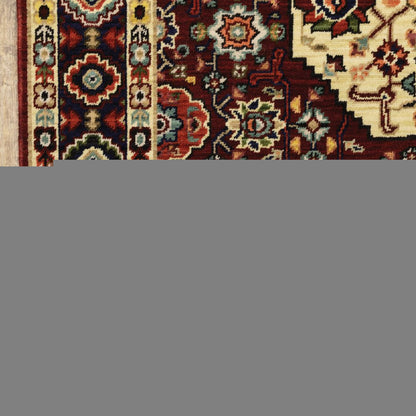2' X 3' Red Ivory Blue And Orange Oriental Power Loom Stain Resistant Area Rug With Fringe