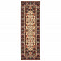 2' X 6' Red Ivory Blue And Orange Oriental Power Loom Stain Resistant Runner Rug With Fringe