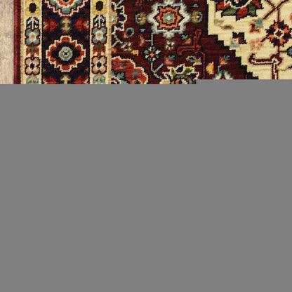 2' X 6' Red Ivory Blue And Orange Oriental Power Loom Stain Resistant Runner Rug With Fringe