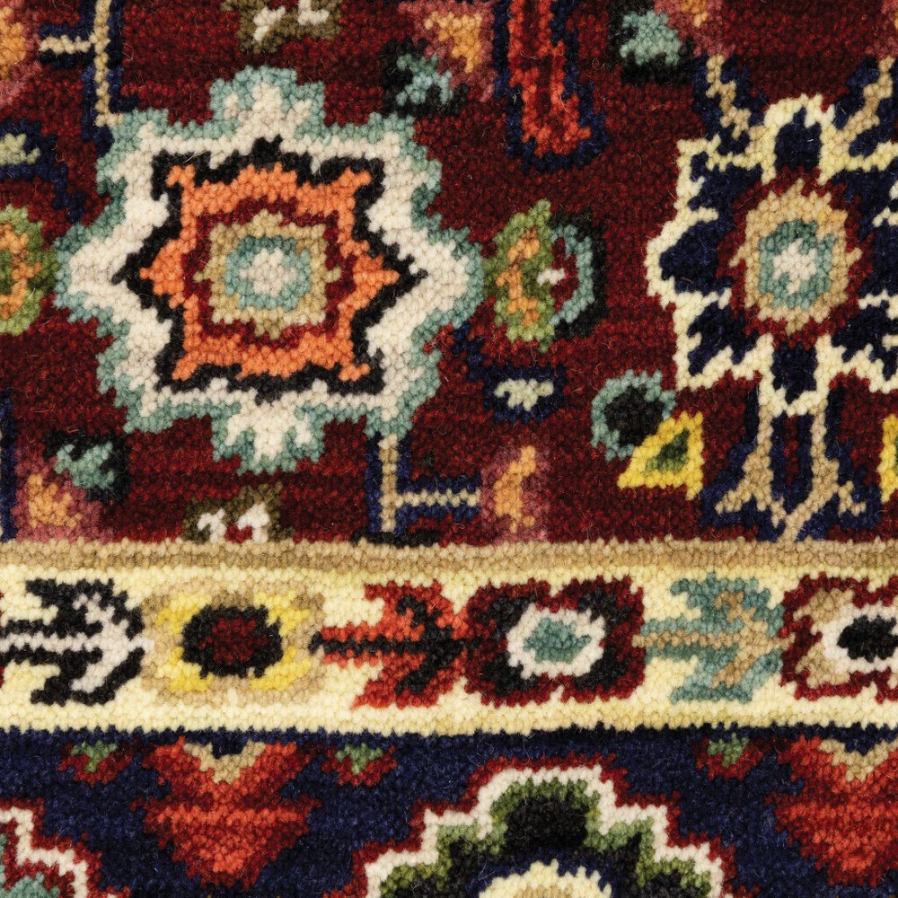 2' X 6' Red Ivory Blue And Orange Oriental Power Loom Stain Resistant Runner Rug With Fringe