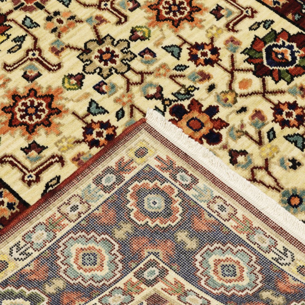 2' X 6' Red Ivory Blue And Orange Oriental Power Loom Stain Resistant Runner Rug With Fringe