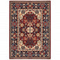 2' X 3' Red Blue Orange And Beige Oriental Power Loom Stain Resistant Area Rug With Fringe