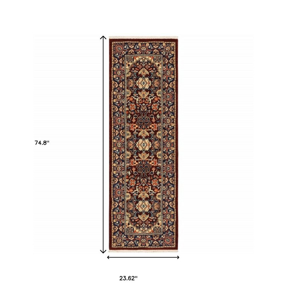 6' Red And Blue Oriental Runner Rug