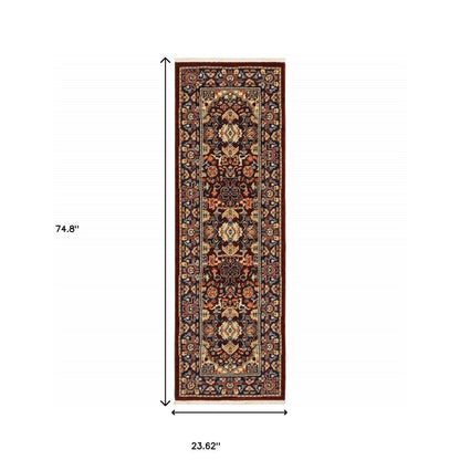 6' Red And Blue Oriental Runner Rug
