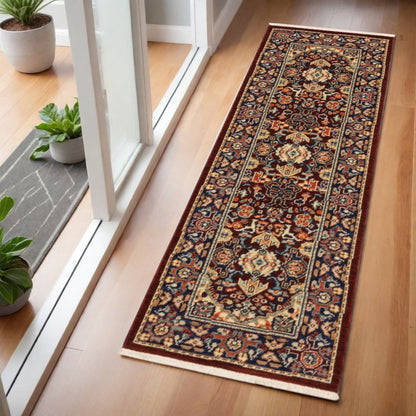 6' Red And Blue Oriental Runner Rug