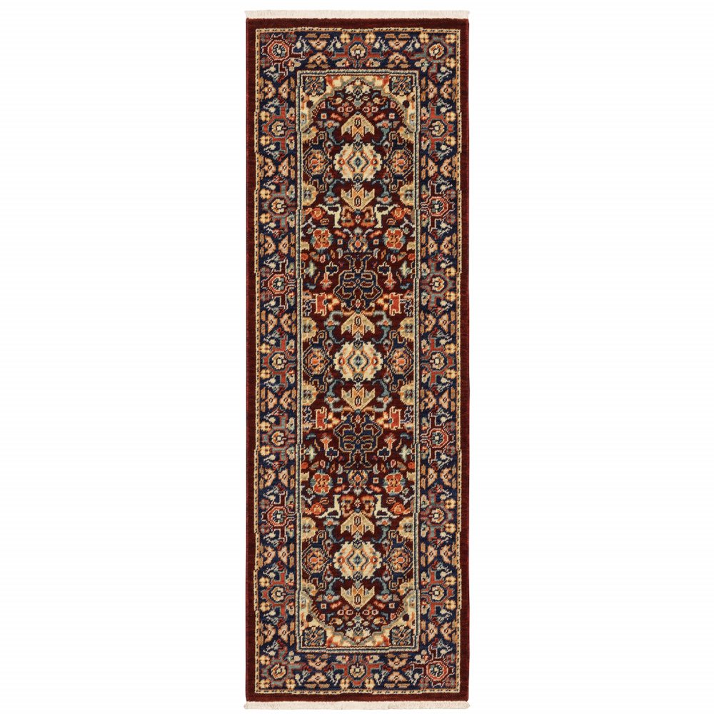 6' Red And Blue Oriental Runner Rug