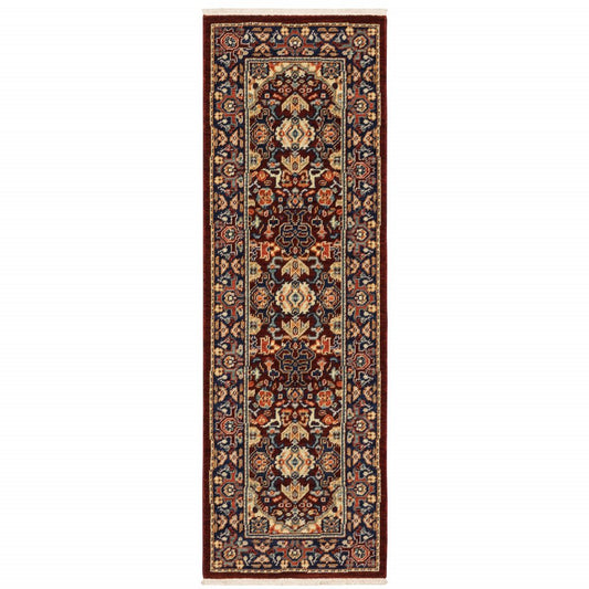 6' Red And Blue Oriental Runner Rug
