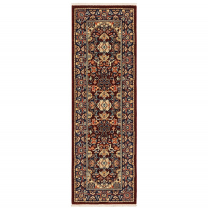 6' Red And Blue Oriental Runner Rug
