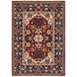 5' X 8' Red Blue Orange And Beige Oriental Power Loom Stain Resistant Area Rug With Fringe