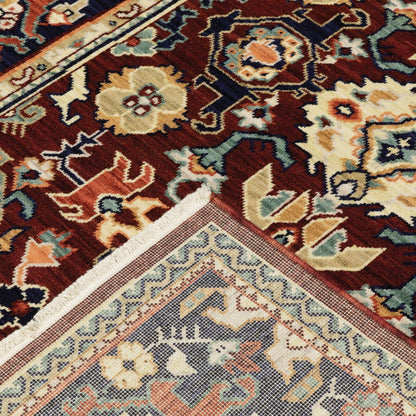 5' X 8' Red Blue Orange And Beige Oriental Power Loom Stain Resistant Area Rug With Fringe