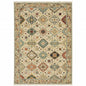 5' X 8' Beige Pale Blue Rust Gold Tan Brown And Orange Oriental Power Loom Stain Resistant Area Rug With Fringe