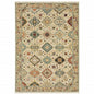 5' X 8' Blue And Beige Oriental Area Rug With Fringe