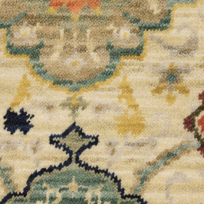 5' X 8' Blue And Beige Oriental Area Rug With Fringe
