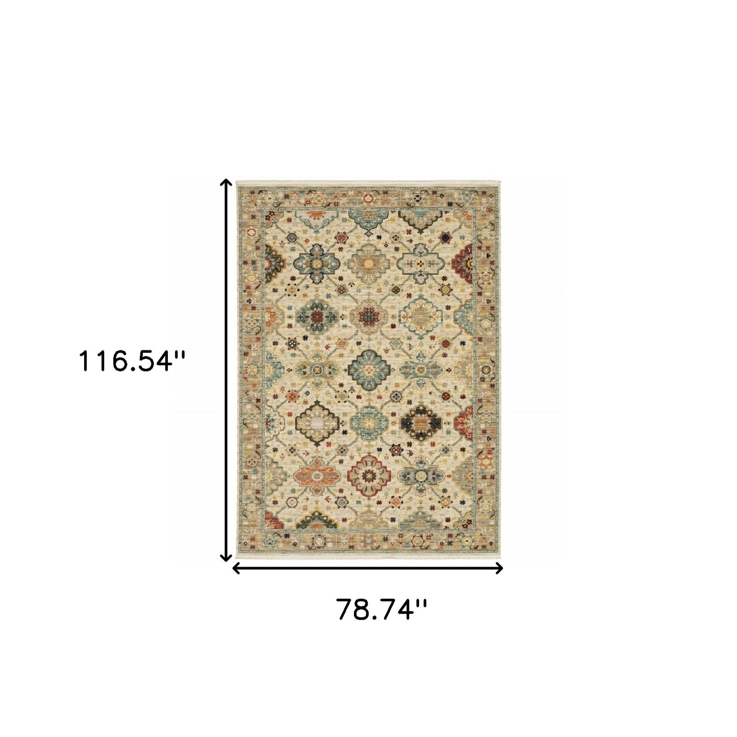 6' X 9' Beige Pale Blue Rust Gold Tan Brown And Orange Oriental Power Loom Stain Resistant Area Rug With Fringe