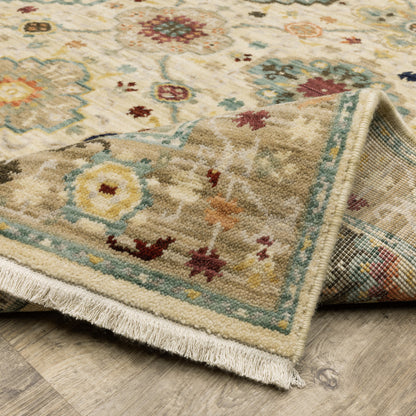 8' X 11' Beige Pale Blue Rust Gold Tan Brown And Orange Oriental Power Loom Stain Resistant Area Rug With Fringe