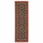 2' X 6' Red Blue Beige And Green Oriental Power Loom Stain Resistant Runner Rug With Fringe