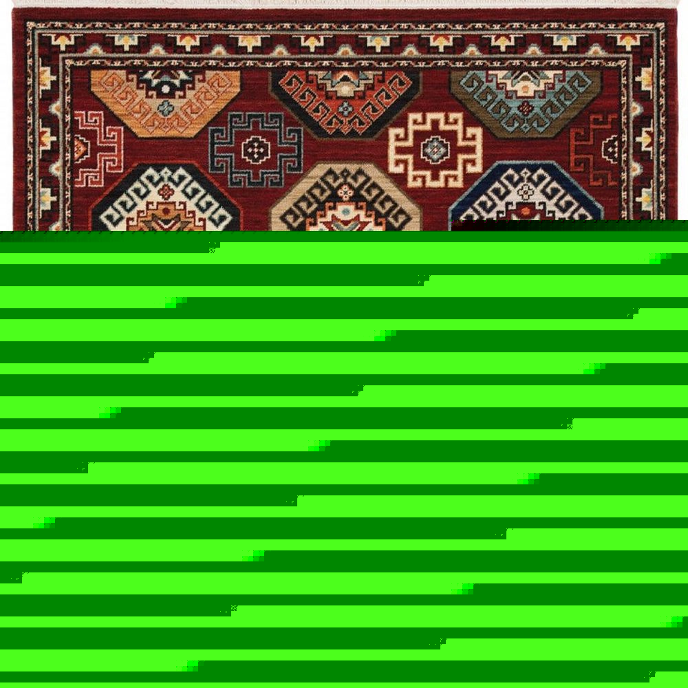 3' X 5' Red Blue Brown And Beige Oriental Power Loom Stain Resistant Area Rug With Fringe
