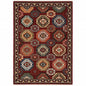 6' X 9' Red Blue Brown And Beige Oriental Power Loom Stain Resistant Area Rug With Fringe