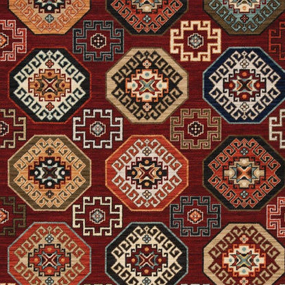 10' X 13' Red Blue Brown And Beige Oriental Power Loom Stain Resistant Area Rug With Fringe