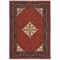 2' X 3' Red Blue Ivory And Orange Oriental Power Loom Stain Resistant Area Rug With Fringe