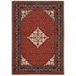 5' X 8' Red Blue Ivory And Orange Oriental Power Loom Stain Resistant Area Rug With Fringe