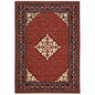 5' X 8' Red Blue And Black Oriental Area Rug With Fringe