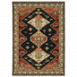 2' X 3' Charcoal Brown Orange Salmon Gold Navy Ivory And Pale Blue Oriental Power Loom Stain Resistant Area Rug With Fringe