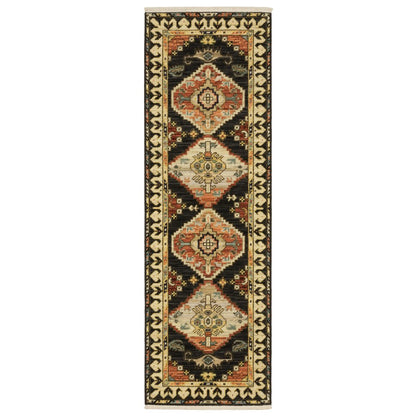 2' X 6' Navy Blue Oriental Power Loom Runner Rug With Fringe