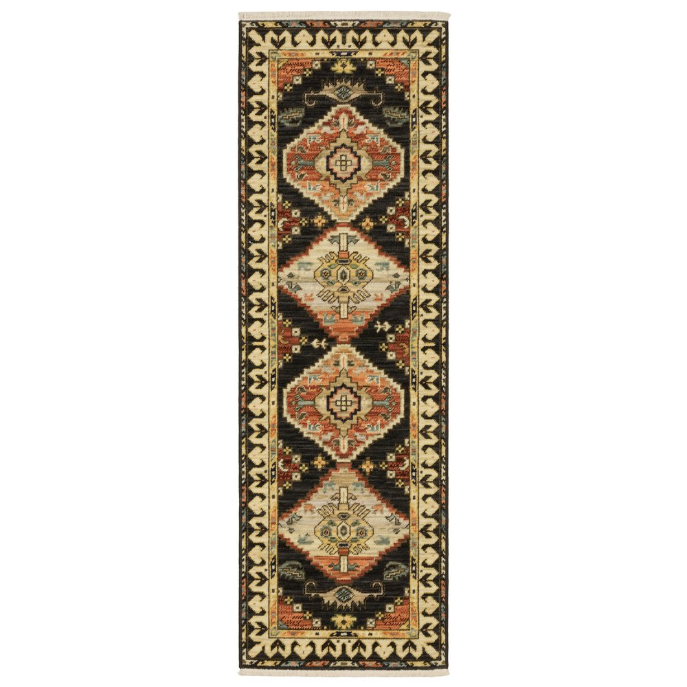 2' X 6' Navy Blue Oriental Power Loom Runner Rug With Fringe