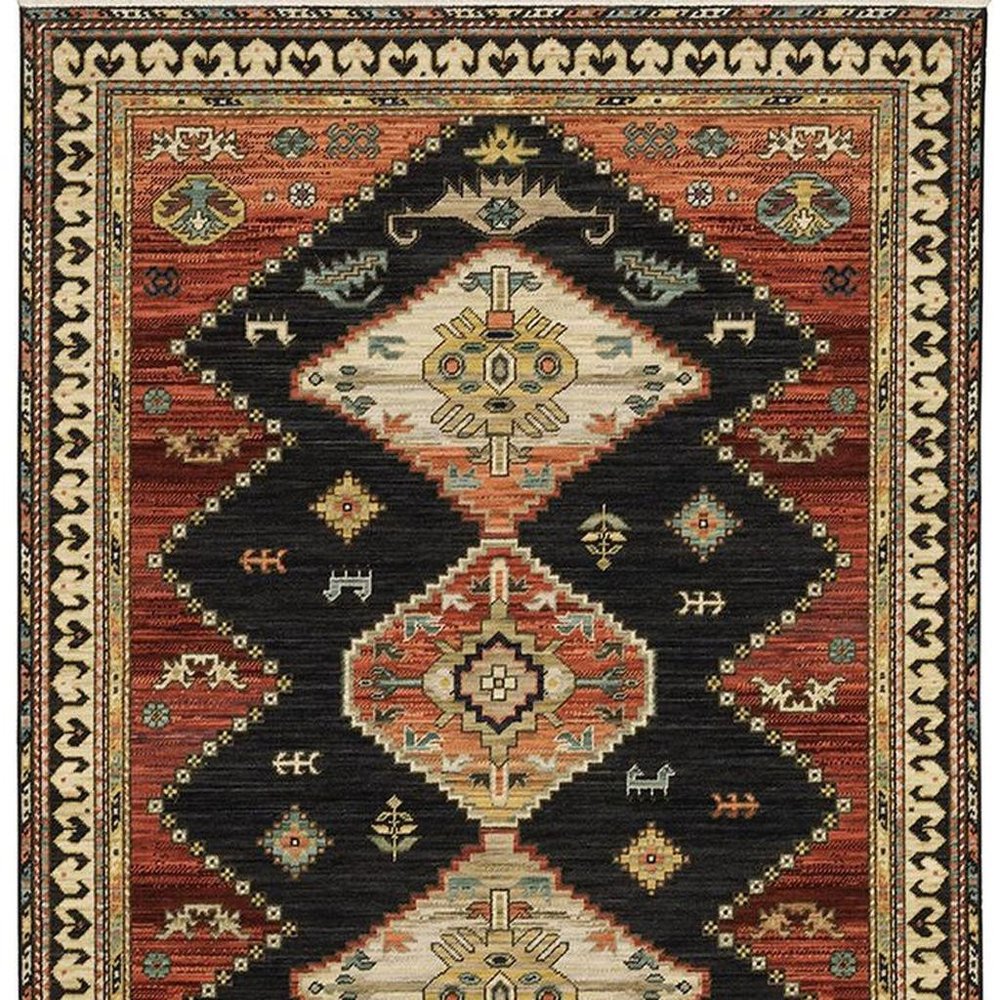 2' X 6' Navy Blue Oriental Power Loom Runner Rug With Fringe