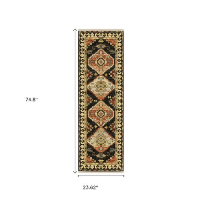 2' X 6' Navy Blue Oriental Power Loom Runner Rug With Fringe