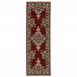 2' X 6' Red Black Beige And Blue Oriental Power Loom Stain Resistant Runner Rug With Fringe