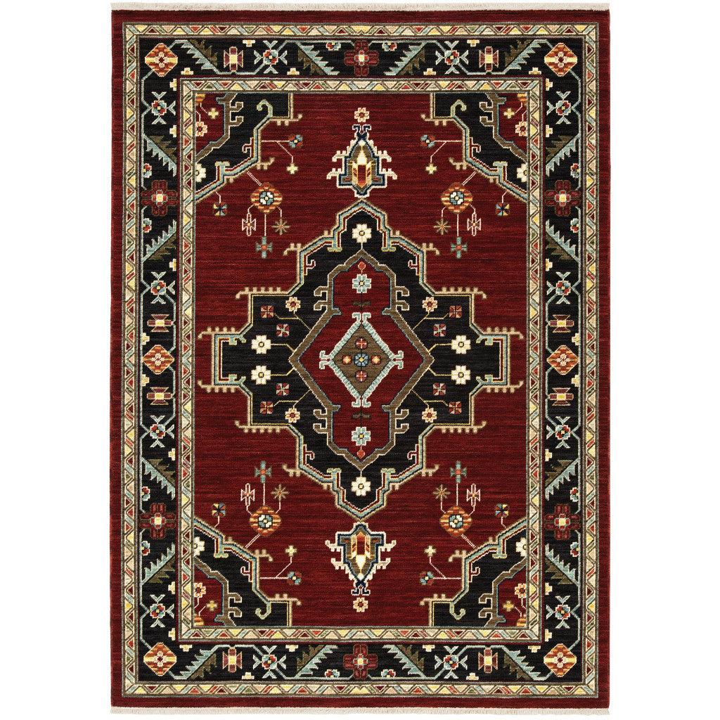 3' X 5' Red and Black Oriental Power Loom Area Rug