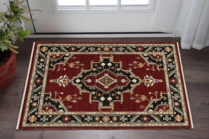 3' X 5' Red and Black Oriental Power Loom Area Rug