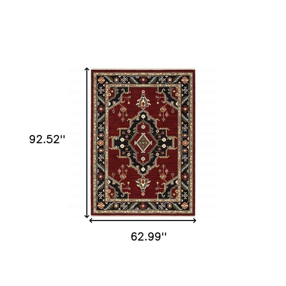 5' X 8' Red and Black Oriental Power Loom Area Rug