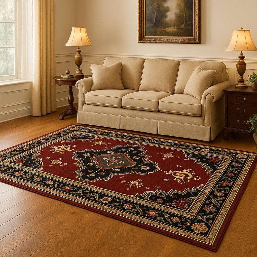 5' X 8' Red and Black Oriental Power Loom Area Rug