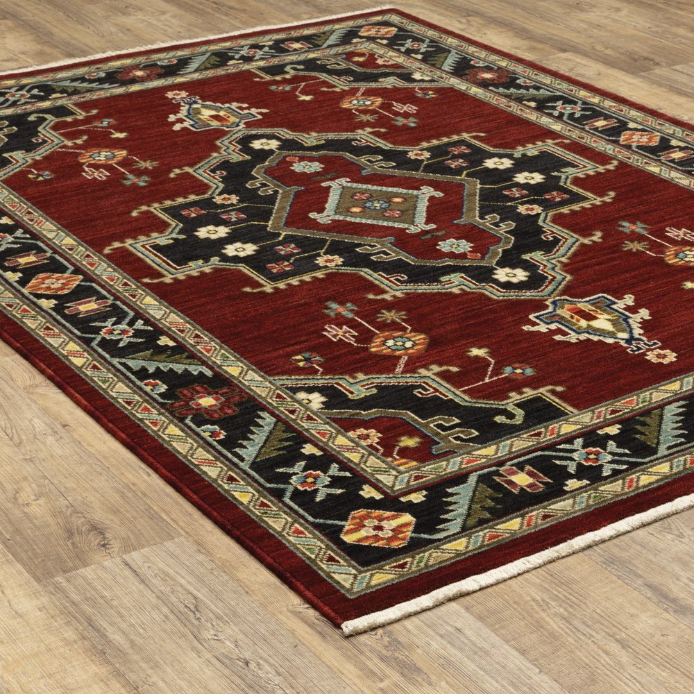 5' X 8' Red and Black Oriental Power Loom Area Rug