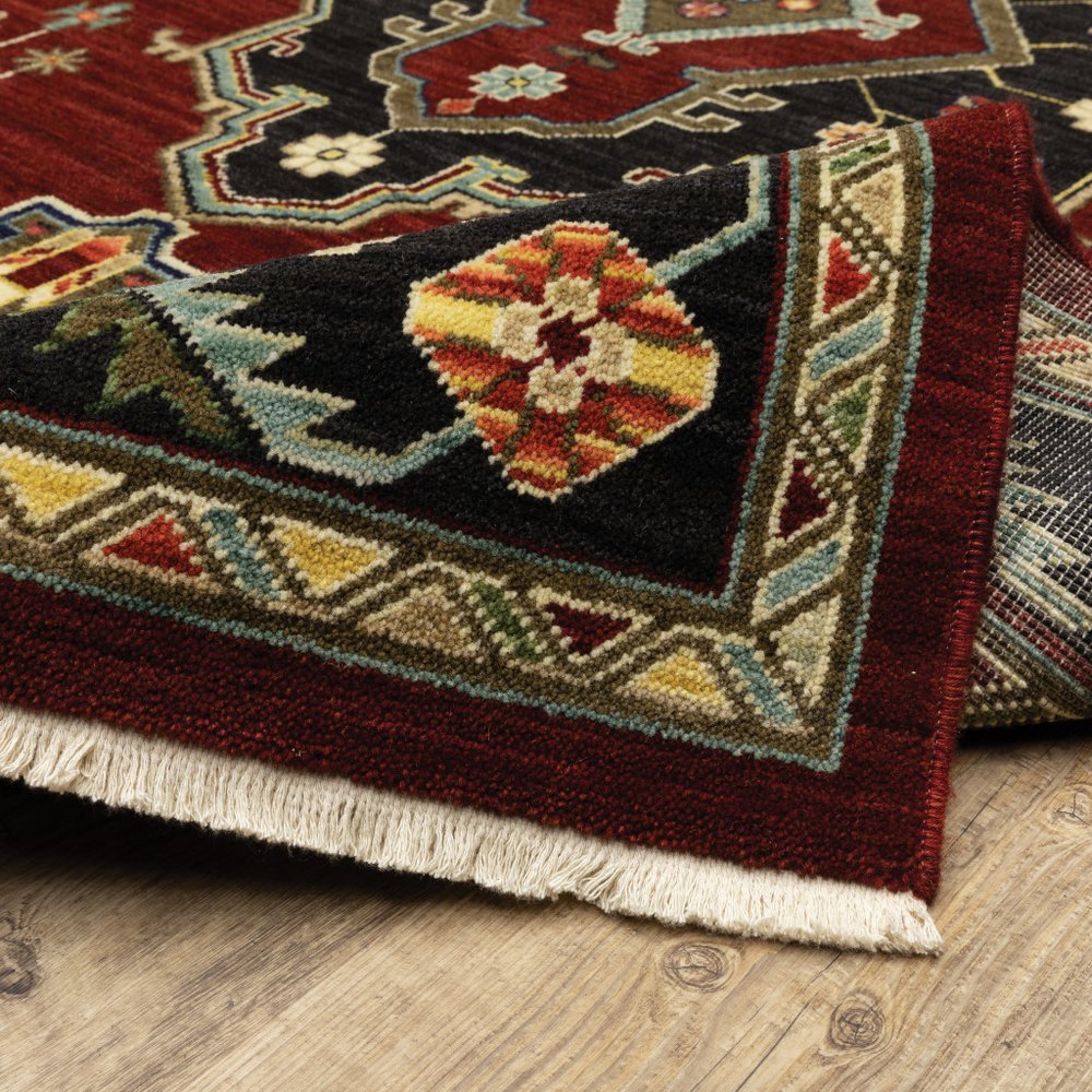 5' X 8' Red and Black Oriental Power Loom Area Rug