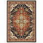 3' X 5' Black Orange And Beige Oriental Power Loom Stain Resistant Area Rug With Fringe