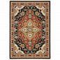 3' X 5' Black Orange And Beige Oriental Power Loom Stain Resistant Area Rug With Fringe